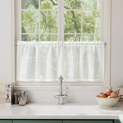 Pacok Scheibengardinen Voile 1 Stück H 45 x B 90 cm Weiß | Bistrogardine Halbe Gardinen Fenster Wohnzimmer,Transparente Kurzstore Modern Küche Wohnwagen Schlafzimmer Badezimmer