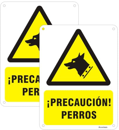 Acuxiaza Cartel Precaución Perros en PVC - 15x20cm - Cartel Perro Peligroso | 2ud - Adhesivo - Señal Precaución Perros- Grosor 0.8 mm - para Exterior e Interior