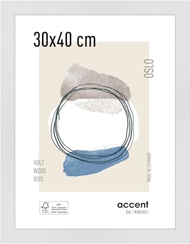 accent by nielsen Holz Bilderrahmen Oslo, 30 x 40 cm, Weiß | Holz Fotorahmen im Hoch- & Querformat zum Aufhängen Weiß matt Echtglas