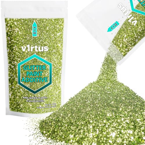 v1rtus Glitter Paint Additive - Olive Green | Metallic Flakes for Adding Sparkle to Paints & Wood Varnish | Add to Emulsion, Acrylic & Latex for Indoor Sparkly Walls | 100 g