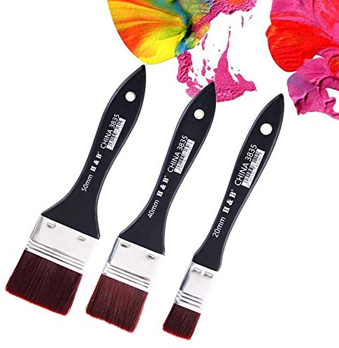 Nuluxi Tête à Plat Dessin Peinture Brosse Grand Plat Artiste Brosse Pinceau Set Tête à Plat Brosses Aquarelle Acryliques Parfait pour la Plupart des Projets Artistiques et Convient à Tous (3 Pièces)