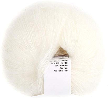 Wollgarn zum Stricken Weiche Mohair Strick Angora Lange Wollgarn DIY Schal Häkelgarn Liefert (Mit einem Häkeln)(Weiß)
