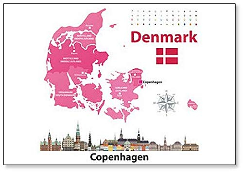 Dänemark Karte und Flagge mit Skyline der Stadt Kopenhagen Kühlschrankmagnet