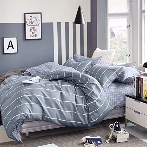 KEAYOO Bettwäsche Grau Weiß Gestreift 100% Baumwolle mit Reißverschluss 2 teilig (200 x 200 cm)