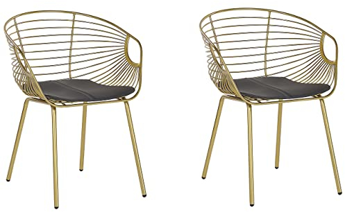Beliani 2er Set Essstuhl Gold Metallic-Effekt Sitzpolster aus Kunstleder Hoback