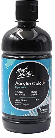 Mont Marte Acrylfarbe Schwarz – 500ml – Ideal für Acrylmalerei – Brillante Lichtechte Farbe mit großer Deckkraft