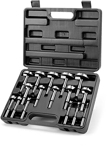 COMOWARE Forstner Bit Set 16pcs for Woodworking, Precision Carbon Steel Drill bits for Clean Holes, Professional Heat-Treated Boring Tool Kit for Plastic & PVC, 1/4 to 2-1/8 Sizes