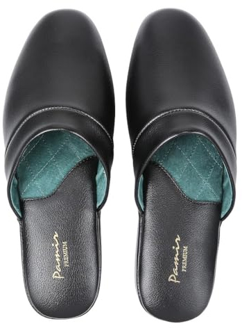 PAMIR Men's Genuine Leather Scuff Slippers, Black, UK 10