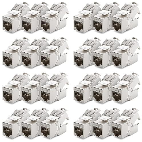 deleyCON 24x Module Jack CAT6a Keystone Câble de Brassage Câble Réseau Connecteur STP Blindage Prise Réseau RJ45 Panneau de Brassage Support Keystone Extension