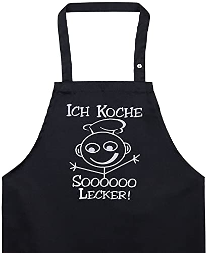 EXPRESS-STICKEREI Schürze Damen/Männer mit lustigem Spruch Ich koche SOOOOO LECKER bestickte Kochschürze verstellbar mit Tasche Grillschürze Latzschürze Frauen Küchenschürze Geschenk Mama/Opa/Oma