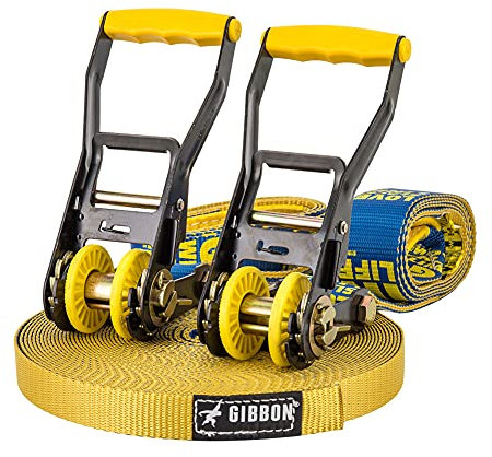 Gibbon 18222 Slackline Flowline Tree Wear Set, 25 m (85,6 Fuß), Kernbalance, Training, Camping, draußen, gelb, FLOWLINE TREEWEAR Gelb