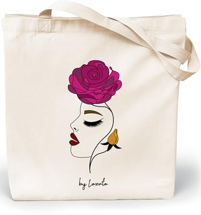 Loxato Tote Bag Femme - Sac Cabas Femme Original - Tote Bag Coton 100% Grand 35 x 42 x 8 cm - Sac Fourre Tout en Toile