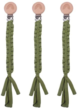SWECOMZE 3 Pcs Schnullerkette Baumwolle Schnullerband Baby Schnullerketten Clips für Neugeboren Mädchen und Jungs Lätzchen Dreieckstuch Sauger Schnuller (Grün)
