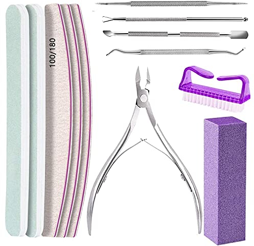 12pz Kit Lime per Unghie Professional, 5 x Lime per Unghie,4x Spingi Cuticole Raschietto,1Grits Dei File di Blocco del Buffer,1Cuticle Nipper,1Spazzole per unghie