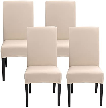 Jaotto Stuhlhussen 4er Set Stretch, Stuhlhussen für Esszimmerstühle Schwingstuhl, Stretch Stuhlschoner Abnehmbarer Waschbarer, Stuhlbezug Universal für Stuhl Esszimmer Büro Bankett Hotel(Beige)