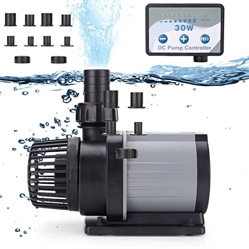 Mini Submersible Pump Ultra Quiet Water Pump High Lift Fountain Pump with Nozzles for Fish Tank Pond Aquarium Statuary Hydroponics with Controller,5000L/h-40W