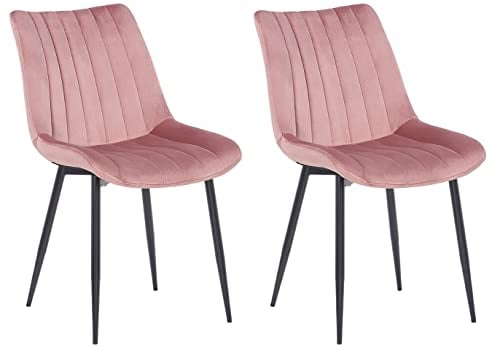 CLP 2er Set Stühle Rahden Samt Mit Schwarzem Gestell Und Einer Sitzhöhe Von 46 cm I Polsterstühle Mit Gestepptem Sitz, Farbe:pink