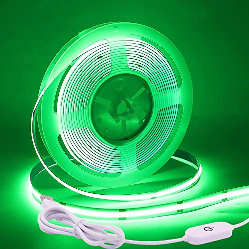Wisada COB LED Streifen 3m, DC 5V 320 LEDs/m Dimmbar Flexibler LED Lichtband, Innenbereich Nicht Wasserdichte Grün COB LED Band Lichterketten mit Löten Sie Weiß Touch Dimmer für Schrankbeleuchtung