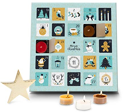 *Version 2024* Römer Wellness Geschenkartikel: Duftkerzen Adventskalender Charming Christmas mit 24 verschiedenen Teelicht-Duftkerzen; ca. 30 x 30 x 2 cm