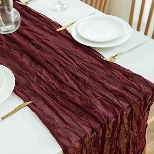 DROMCOM 90 x 300cm Käsetuch Tischläufer Boho Seihtuch Tischläufer Lang Rustikaler Gaze Stoff Tischläufer, Abwaschbar Tischdecke Cheesecloth Tischdeko für Hochzeit Deko, Geburtstagsparty, Weihnachten