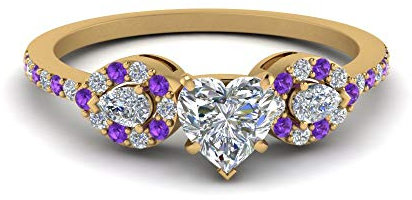Pear Shaped Diamond Side Stone Engagement Rings with White Diamond in 14K Yellow Gold for Women, Bridal, Wedding, Engagement, Anniversary, Birthday, GPR-D1381-HEART-AME-Z
