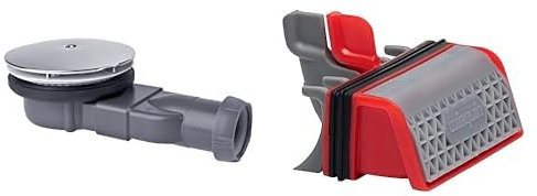 Wirquin 30719686 Bonde de Douche Slim D90 dôme abs Sortie D40-43, Gris & 30723382 Membrane Slim + avec Filtre à Cheveux Amovible pour bonde de Douche, Rouge et Gris