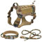 ALLSOPETS Set di Imbracatura per Cani Tactical con Collare e Guinzaglio - Imbracatura vestibilità Regolabile Cani di Media e Grande Taglia Perfetta per all'Aperto (Camuffare, XL)