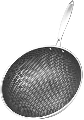 SHERCHPRY Wok Pan Non Stick Stainless Steel Stir Fry Pans with Handle 32cm Stir Fry Honeycomb Wok Cooking Wok Skillet Scratch Proof Cookware for Gas Induction Or Electric Stove