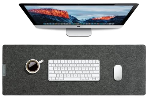 Schreibtischunterlage aus Filz, 90 x 30,5 cm, rutschfeste Schreibtischunterlage für Desktop, Tastatur, Maus, Laptop, Schreibtischschutzmatte für Büroarbeit, Gaming-Schreibtisch – Grau