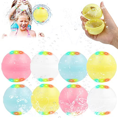 8 Stück Wasserbomben Wiederverwendbar, wasserbomben selbstschließend, Wasserbomben Selbstschließend Wasserspielzeug Kinder Outdoor Spielzeug Junge Magic Splashy Balls Pool Spielzeug Garten Draußen