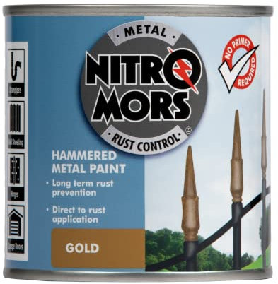 Nitromors Hammered Metal Paint UV Resistance Rust Protection for Metal Doors and Garden Furniture, Gold 250 ml