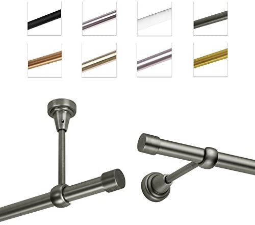 MDEKOR Gardinenstange 240 cm einläufig | Vorhangstange für die Wandmontage oder Deckenmontage Silber Grau aus Metall | Gardinenstangenset Ø 19mm