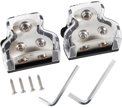 NuIth 2PCS 2-Way Power Distribution Block, 0/2/4 Gauge Input in 4/8 Gauge Out Auto Stereo Ground Distribution Blocks 2 Way for Car Audio Amplifier Splitter
