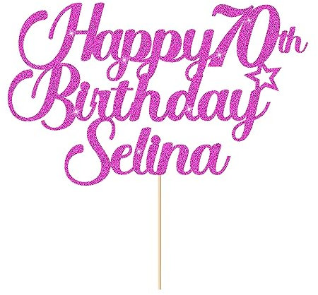 Personalised Happy Birthday Cake Topper Cake Decorations Double Sided Glitter Cake Toppers Custom Gifts for Women Men Friend with Any Age Name on 1st 10th 20th 30th 40th 50th (Pink)
