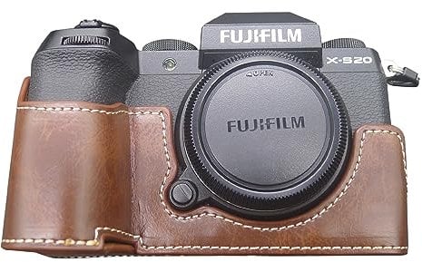 Rieibi Fuji X-S20 XS20 Case - Quality PU Leather Half Case for Fujifilm XS20 Digital Camera - Body Protective Grip Case for Fujifilm XS20 X-S20 - Coffee