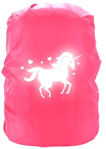 Regenüberzug Schulranzen Rucksack Regenschutz mit Sicherheits, wasserdichte Regenhülle Schulranzen Reflektierender Rucksacküberzug, Reflektionsbild Schulranzen Regenhülle für Schulanfänger (Rosa)