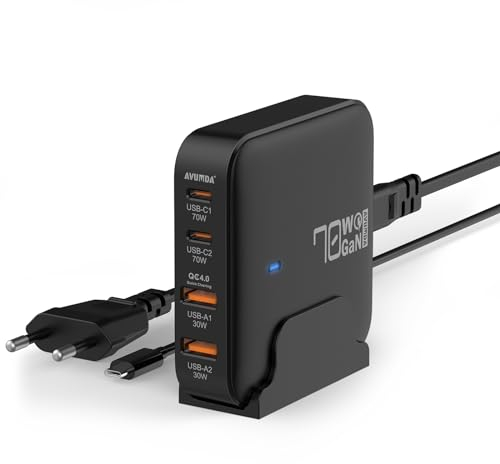 AVUMDA Chargeur USB C 4 Ports PD3.0 GaN III 70W pour MacBook Pro Air M1 M2, Dell XPS 15, iPhone 15 Pro Max, iPad, Google Pixel, Samsung Galaxy S23 Ultra S22, Steam Deck (Câble 100W Inclus)
