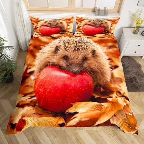 Pechiwuo Bettwäsche 135x200 cm Igel Bettwäsche-Set Winter Bettbezug Weiche Mikrofaser Bettzeug Set 3D Tier Kinderbettbezug 135x200 cm + 2 Kissenbezug 80x80 cm H182