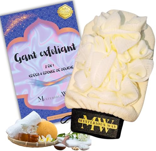 Kessa exfoliant 2 en 1, kessa et éponge de bain pour Visage & Corps Gommage corps peau sensible soins toilette et nettoyage en profondeur remplace fleur de fouche