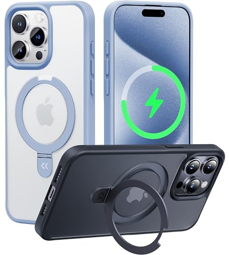 CASEKOO 2025 Neu Magic Stand für iPhone 15 Pro Hülle für MagSafe [Militärschutz] [Unsichtbarer Ständer] Stoßfeste Kratzfeste Schutzhülle Dünne Griffige Handyhülle Matte Case - Hellblau