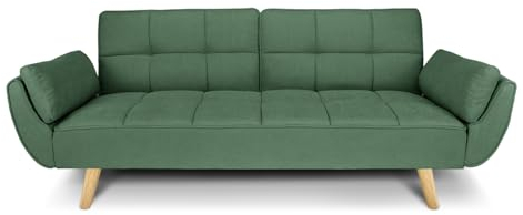 SAMIRA Divano Letto clic clac in Tessuto Verde abete - Divano 3 posti mod. Ambra piede legno naturale