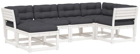 vidaXL 6-TLG. Garten-Sofagarnitur mit Kissen Weiß Massivholz Kiefer