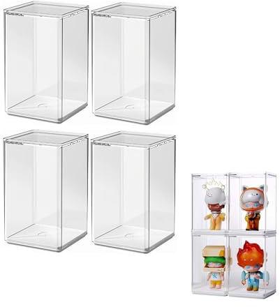 Dasellfa Vitrine Schaukasten Box Acryl Vitrine, Sammlervitrine mit Tür, Für Minifiguren, Figuren Vitrine Kleine, Action Figuren Spielzeug, Modellautos, Sammelfiguren (7.9*7.9*12.9cm*4)