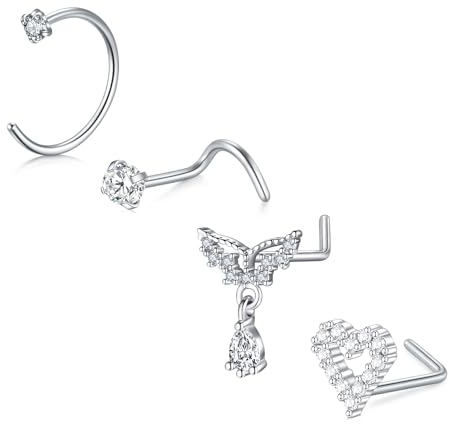 VFUN 20g Nasenstecker 7mm Piercing Nase Nostril Piercing L Bend Klarer Diamant Cz Nasenpiercing Schmuck Silber Gold