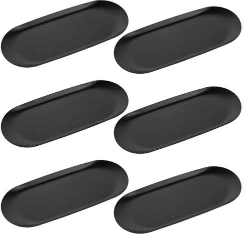 LDXDRU 6 Pack 23 x 9cm Decorative Trays, Stainless Steel Black Tray, Small Trays Key Tray Trinket Trays Vanity Tray for Cosmetics Perfume Bathroom Bedroom