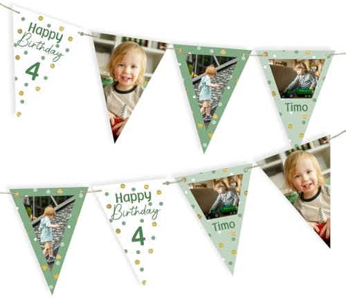 Striefchen® Geburtstag Partydeko Wimpelkette mit eigenen Fotos (Grün)