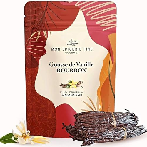 Mon Epicerie Fine. 10 Gousse de Vanille BOURBON de Madagascar 100% Naturel. Sélection gourmet. Vanille Gousse fraîche et souple. 14-18 CM Sachet ZIP recyclable fabriqué en Europe.