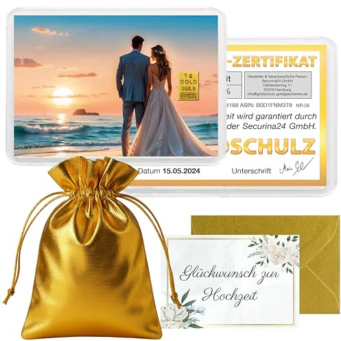 Goldschulz Goldbarren 1g 1 Gramm Motivbox - Hochzeit Ehepaar Strand - Geschenk + Echtheitszertifikat