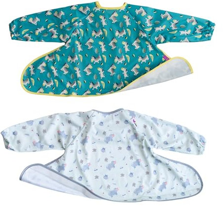 Tidy Tot Baby Feeding Baberos con mangas Babero de manga larga Ajuste ajustable Babero de destete DME Babero de destete con mangas (6m-2 años) (paquete de 2)