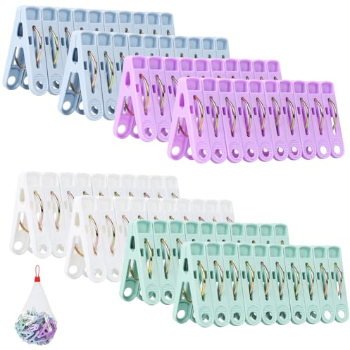 Bohoray 98 Stück Wäscheklammern Ohne Abdruck, Wäscheklammer in 4 Farben Mit Aufbewahrungstasche, Wäscheklammern Kunststoff Bunt, Windproof Clothes Pegs, Stabile Für Handtuch, Kleidung, Socken